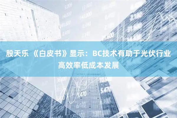 股天乐 《白皮书》显示：BC技术有助于光伏行业高效率低成本发展