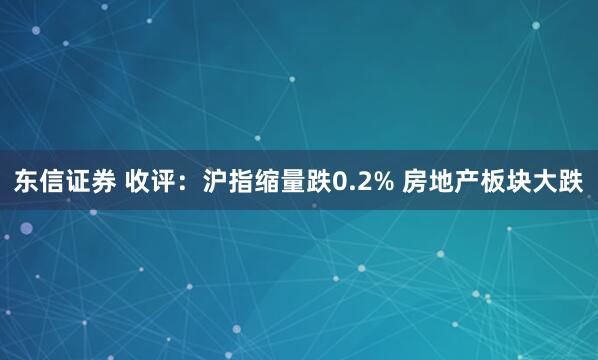 东信证券 收评：沪指缩量跌0.2% 房地产板块大跌